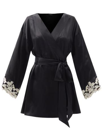 Ladies Lingerie La Perla - Maison Short Lace-trim Silk-blend Satin Robe - Womens - Black