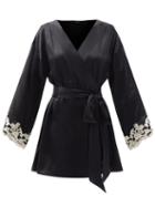 Ladies Lingerie La Perla - Maison Short Lace-trim Silk-blend Satin Robe - Womens - Black