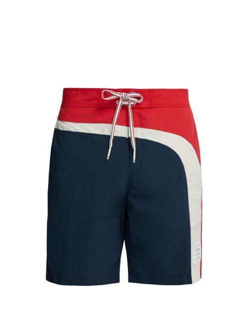 Matchesfashion.com Thom Browne - Tri Colour Stripe Drawstring Board Shorts - Mens - Navy