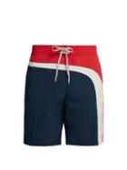 Matchesfashion.com Thom Browne - Tri Colour Stripe Drawstring Board Shorts - Mens - Navy