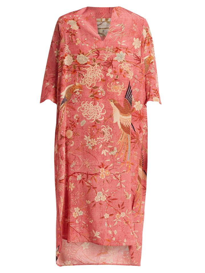 By Walid Adrianna Bird-print Silk Kaftan