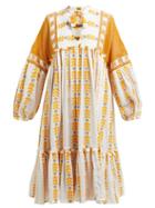 Matchesfashion.com Dodo Bar Or - Miguel Geometric Embroidered Cotton Midi Dress - Womens - Yellow Multi