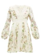 Matchesfashion.com Giambattista Valli - Floral Print Lace Insert Silk Dress - Womens - Ivory Multi