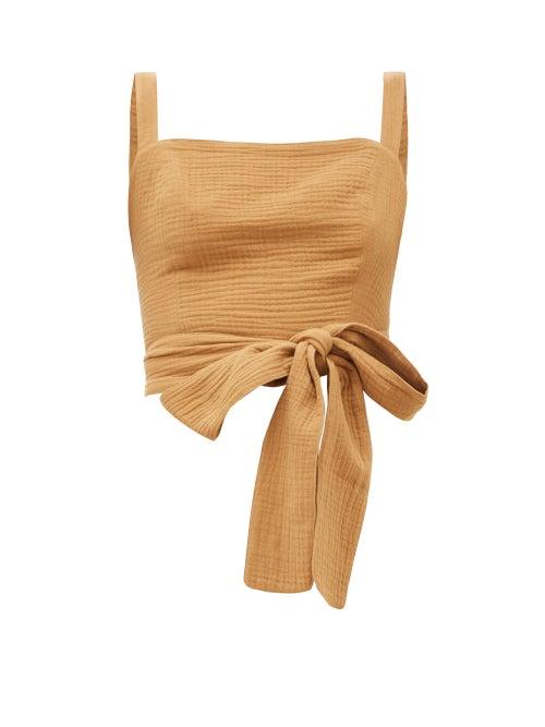 Matchesfashion.com Loup Charmant - Pilos Cotton Wrap Crop Top - Womens - Tan