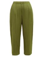 Matchesfashion.com Pleats Please Issey Miyake - Pleated Straight Leg Cropped Trousers - Womens - Khaki