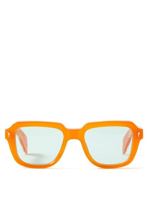 Jacques Marie Mage - Taos Square Acetate And Metal Sunglasses - Mens - Orange