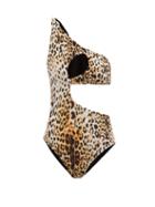 Halpern - One-shoulder Leopard-print Jersey Swimsuit - Womens - Black Beige