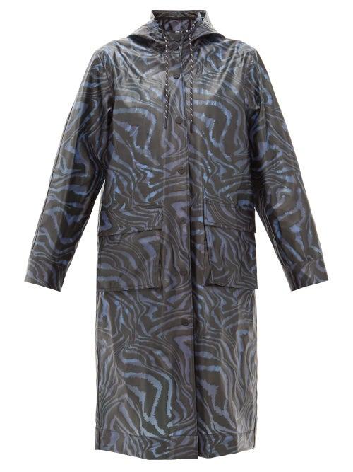 Matchesfashion.com Ganni - Tiger-print Bio-plastic Rain Coat - Womens - Navy