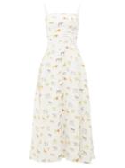 Matchesfashion.com Emilia Wickstead - Freya Square-neck Safari-print Linen Midi Dress - Womens - Cream Print