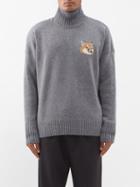 Maison Kitsun - Fox Head-intarsia Wool Roll-neck Sweater - Mens - Grey Multi