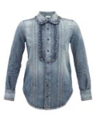Saint Laurent - Frilled Cotton-denim Shirt - Womens - Denim