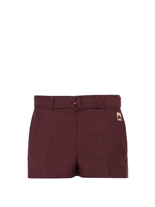 Matchesfashion.com Prada - Belted Mohair Blend Shorts - Mens - Burgundy