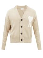 Ami - Logo-intarsia Organic-cotton Blend Cardigan - Mens - Beige