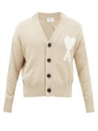 Ami - Logo-intarsia Organic-cotton Blend Cardigan - Mens - Beige