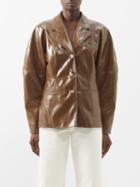 Ganni - Single-breasted Leather Jacket - Womens - Brown