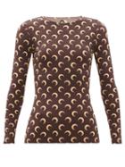 Ladies Rtw Marine Serre - Moon-print Recycled-jersey Top - Womens - Brown Print