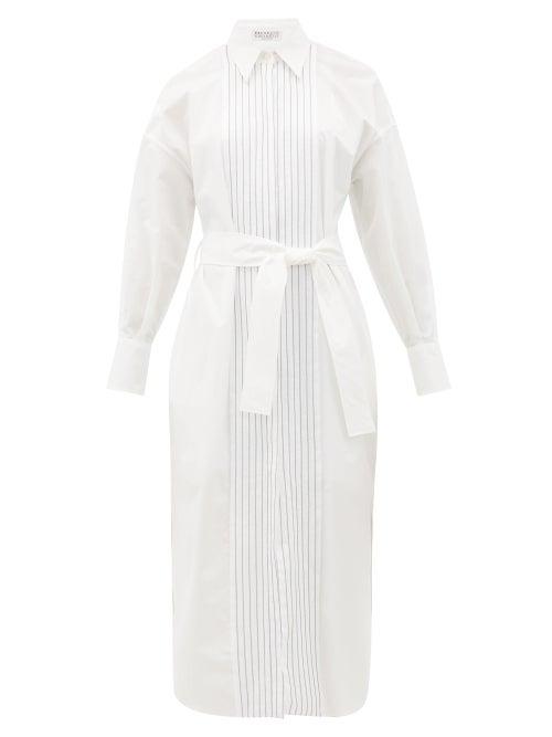 Matchesfashion.com Brunello Cucinelli - Monili-chain Cotton-poplin Shirt Dress - Womens - White