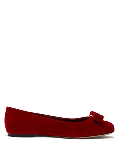Matchesfashion.com Salvatore Ferragamo - Varina Velvet Ballet Flats - Womens - Red
