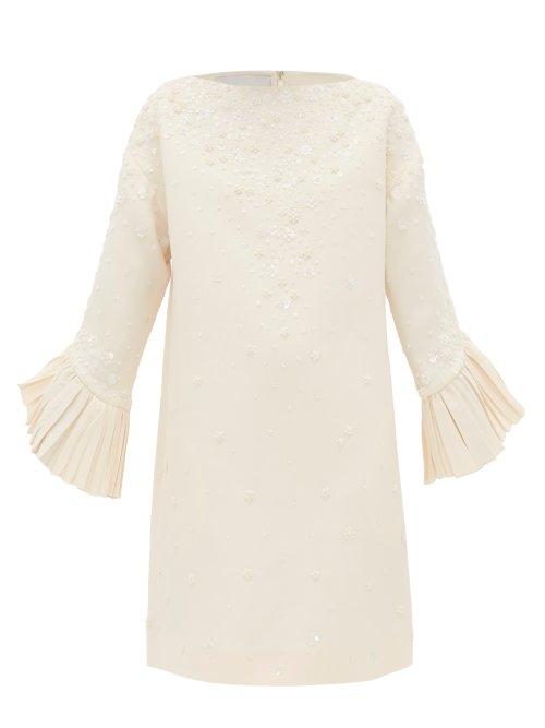 Matchesfashion.com Valentino - Floral Bead Embellished Crpe Couture Shift Dress - Womens - Ivory