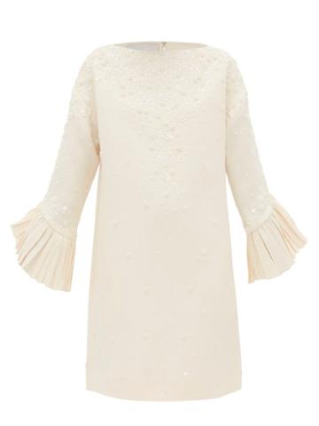 Matchesfashion.com Valentino - Floral Bead Embellished Crpe Couture Shift Dress - Womens - Ivory