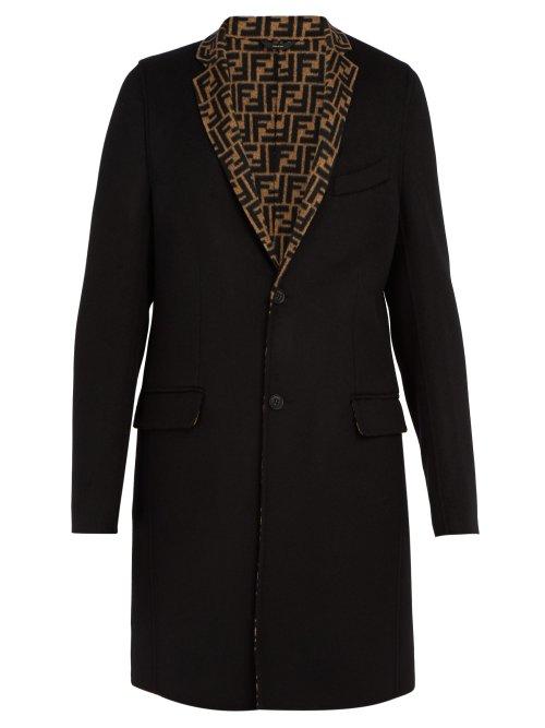 Matchesfashion.com Fendi - Logo Lapel Wool Blend Coat - Mens - Black