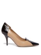 Matchesfashion.com Burberry - Eldmon Brogue Style Two Tone Leather Pumps - Womens - Black Beige