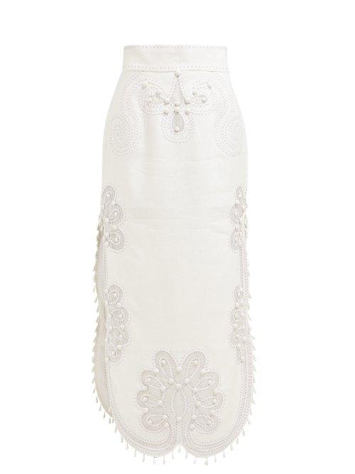 Matchesfashion.com Zimmermann - Ninety Six Rick Rack Embellished Long Skirt - Womens - Ivory