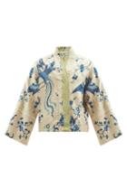 Matchesfashion.com By Walid - Cassie Upcycled Dragon-embroidered Silk Jacket - Womens - Blue White