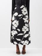 La Doublej - A-long Floral-print Wool-blend Cady Skirt - Womens - Black White