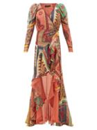 Matchesfashion.com Etro - Dahlia Ruffled-skirt Printed-voile Maxi Dress - Womens - Red Multi