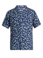 Blue Blue Japan Floral-print Short-sleeved Cotton Shirt