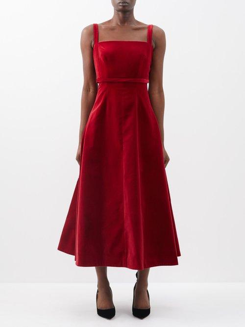Emilia Wickstead - Felipe Cotton-velvet Dress - Womens - Dark Red