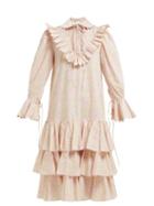 Matchesfashion.com Horror Vacui - Illustra Scalloped Floral Print Cotton Midi Dress - Womens - Light Pink