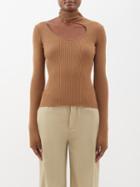 Petar Petrov - Fitz Cutout Ribbed-silk Top - Womens - Light Brown