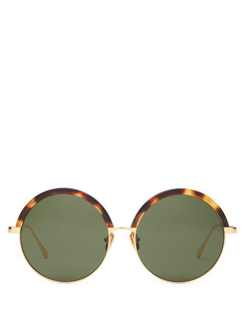 Matchesfashion.com Linda Farrow - Round Acetate And Metal Sunglasses - Womens - Dark Green
