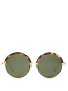 Matchesfashion.com Linda Farrow - Round Acetate And Metal Sunglasses - Womens - Dark Green