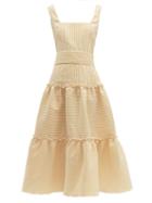 Matchesfashion.com Luisa Beccaria - Belted Tiered Linen Blend Midi Dress - Womens - Yellow