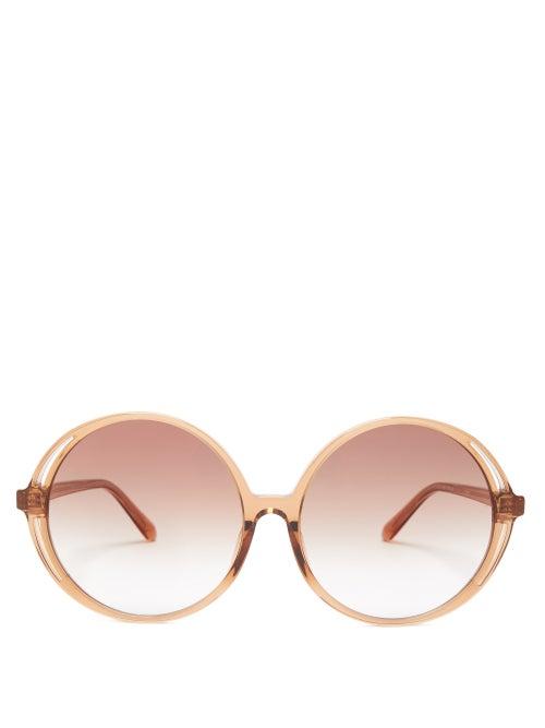 Matchesfashion.com Linda Farrow - Oversized Round-frame Acetate Sunglasses - Womens - Light Brown