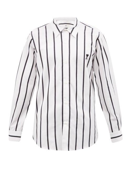 Ami - Ami De Caur-embroidered Striped Cotton Shirt - Mens - Black White