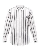Ami - Ami De Caur-embroidered Striped Cotton Shirt - Mens - Black White