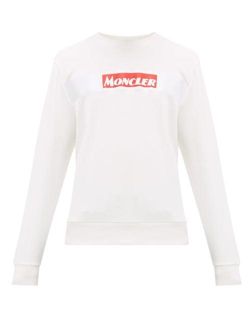 Matchesfashion.com Moncler - Logo Print Crew Neck Sweatshirt - Mens - White