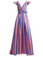 Carolina Herrera Striped Frilled-sleeve Gown