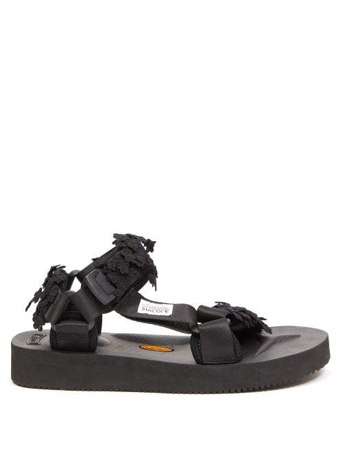 Matchesfashion.com Cecilie Bahnsen - X Suicoke Maria Floral Velcro-strap Sandals - Womens - Black