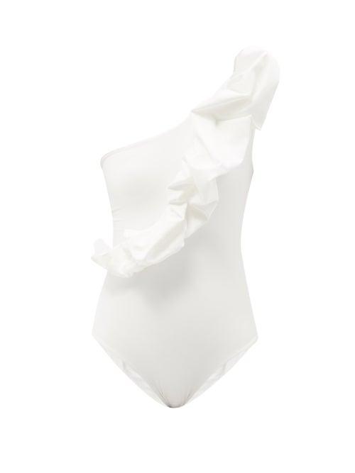 Maygel Coronel - Elena Ruffled One-shoulder Swimsuit - Womens - Off White