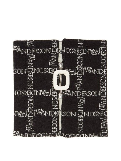 Jw Anderson - Zipped Logo-jacquard Wool Snood - Mens - Black White