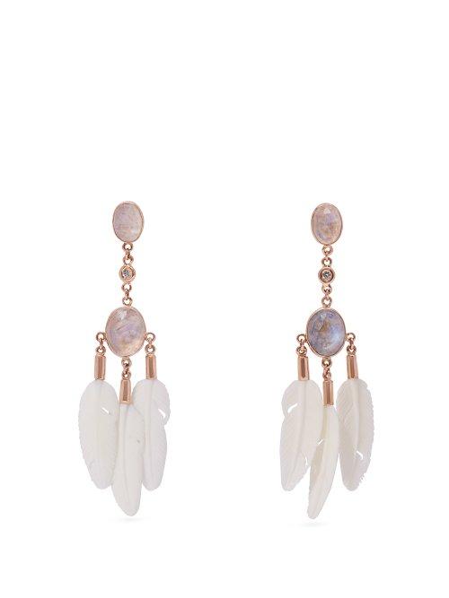 Matchesfashion.com Jacquie Aiche - Dream Catcher Moonstone & Bone Rose Gold Earrings - Womens - Rose Gold