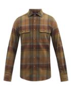 Mens Rtw Ralph Lauren Purple Label - Suede-trim Plaid Cotton-flannel Shirt - Mens - Brown Multi
