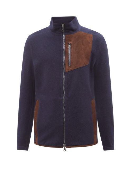 Ralph Lauren Purple Label - Suede-panel Wool-blend Jacket - Mens - Navy