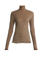Matchesfashion.com Chlo - Ruffle Trimmed Metallic Knit Silk Blend Sweater - Womens - Gold
