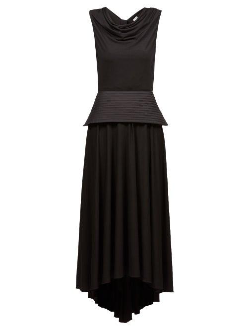 Loewe - Peplum-waist Satin Dress - Womens - Black
